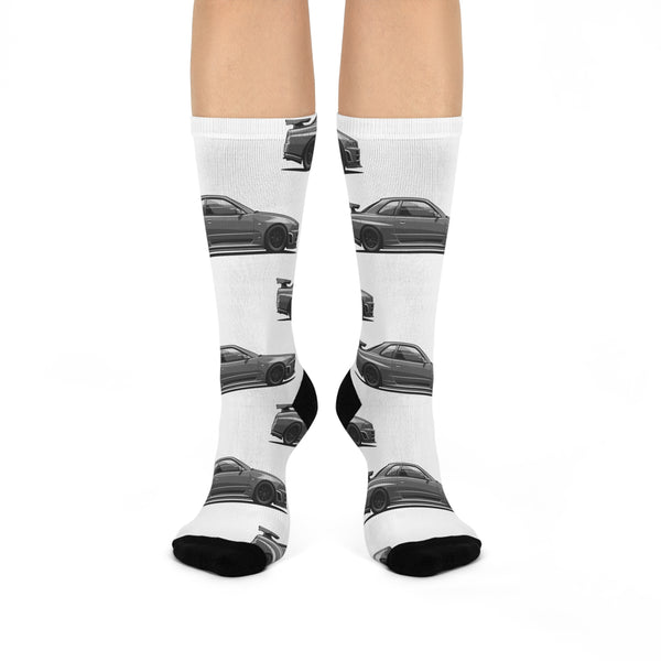 Nissan Skyline R34 GTR Cushioned Crew Socks - Premium Comfort and Style for Everyday Wear - ignitionthreads