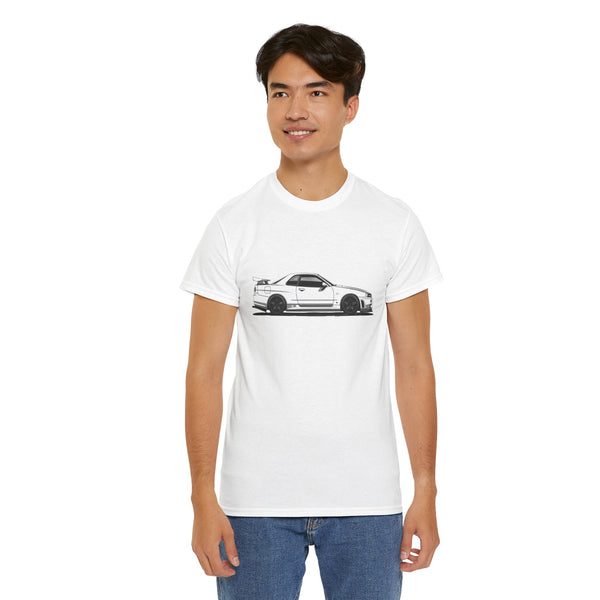 Nissan Skyline R34 GTR Heavy Cotton Tee  100% Cotton Classic Fit T-Shirt JDM Car Enthusiast Apparel