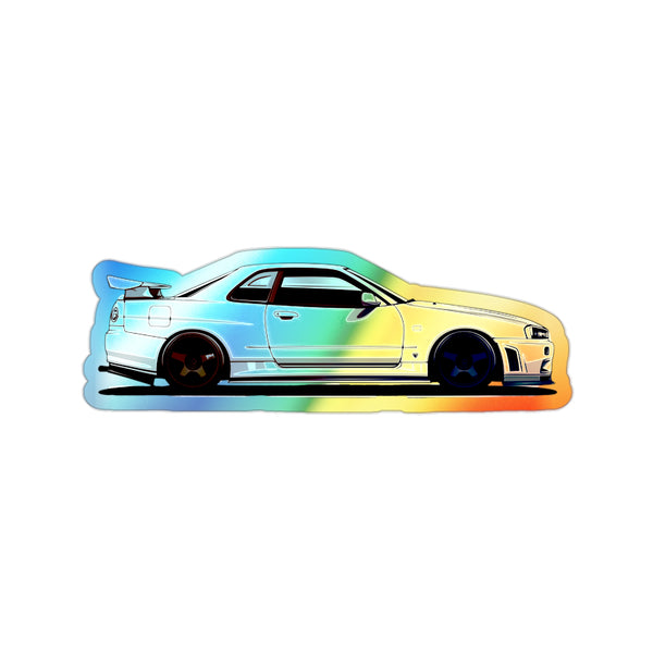 Nissan Skyline R34 GTR Holographic Die-Cut Stickers | Shiny Custom Vinyl Sticker for JDM Fans - ignitionthreads